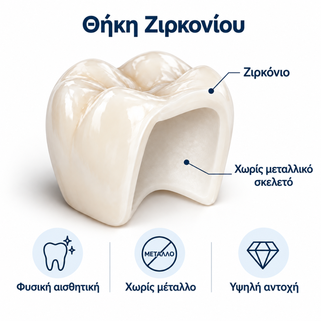 Θήκη δοντιού από ζιρκόνιο χωρίς μεταλλικό σκελετό